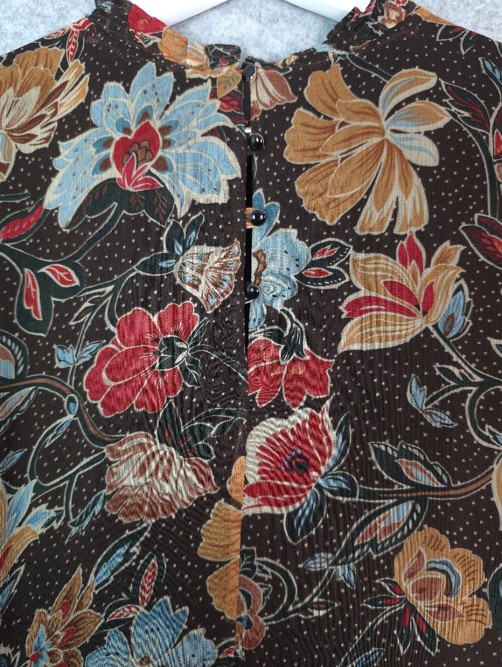 Sezane Black Floral Long-Sleeve Dress with Red and Yellow Blooms - Picture 5 of 13